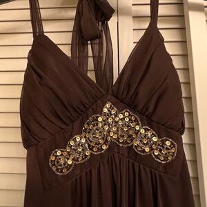Vintage Y2K Brown and Gold Party Dress Sz M City Triangle